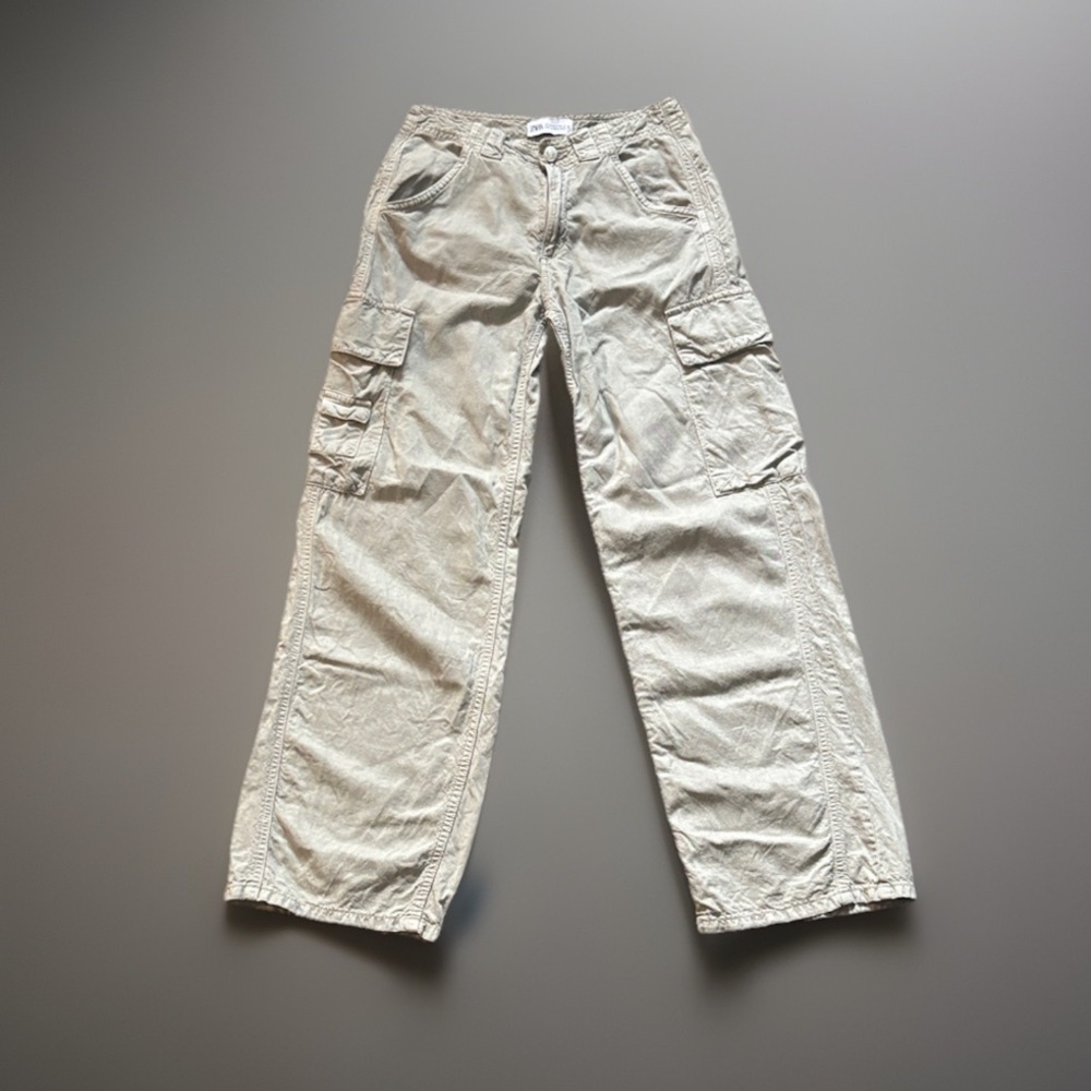 Zara Tan Cargo Pants Utility Pants Linen Lyocel Cotton Blend Women’s Size 0